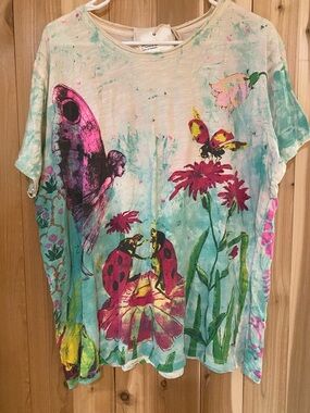 Magnolia Pearl Mint Tee with Pink & Green Garden Graphics